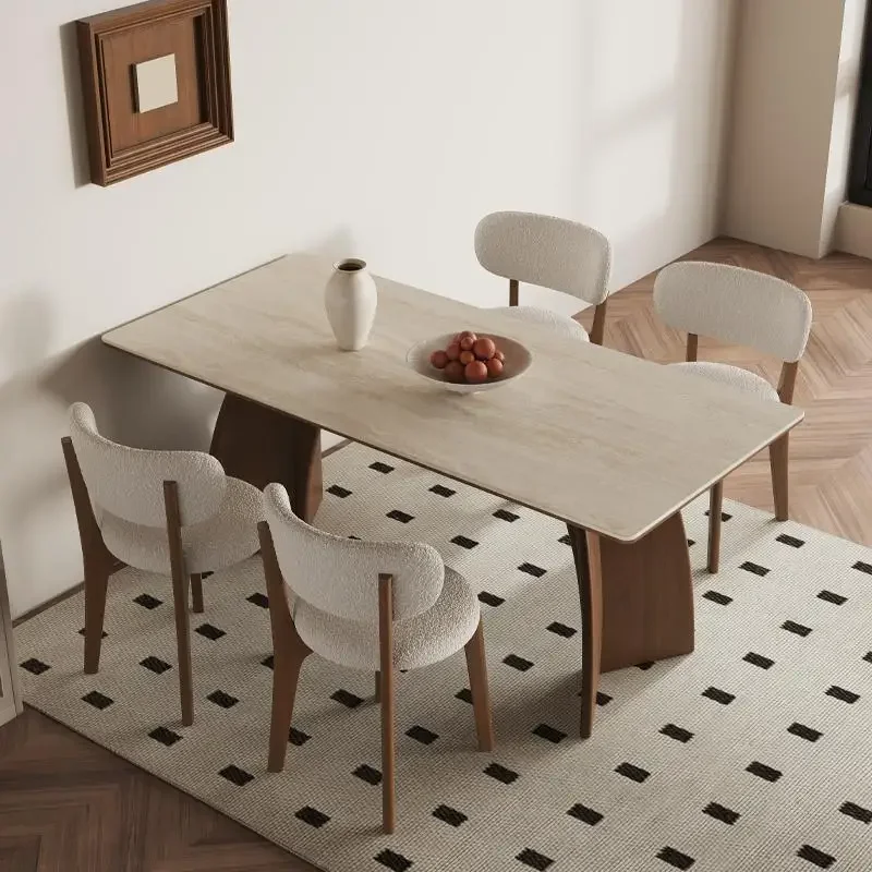 طاولة طعام من الخشب الصلب مصنوعة من ألواح الصخور المنزلية الإيطالية الحد الأدنى مستطيلة من خشب الجوز الراقية طاولة صغيرة من الحجر الجيري #4