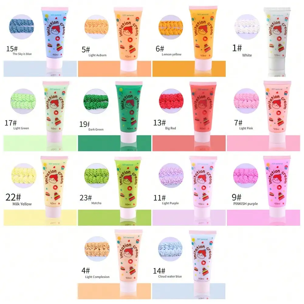 

US 14 Pcs 50g Simulation Cream Adhesive Fake Whipped Cream Glue Set W/14 Nozzles