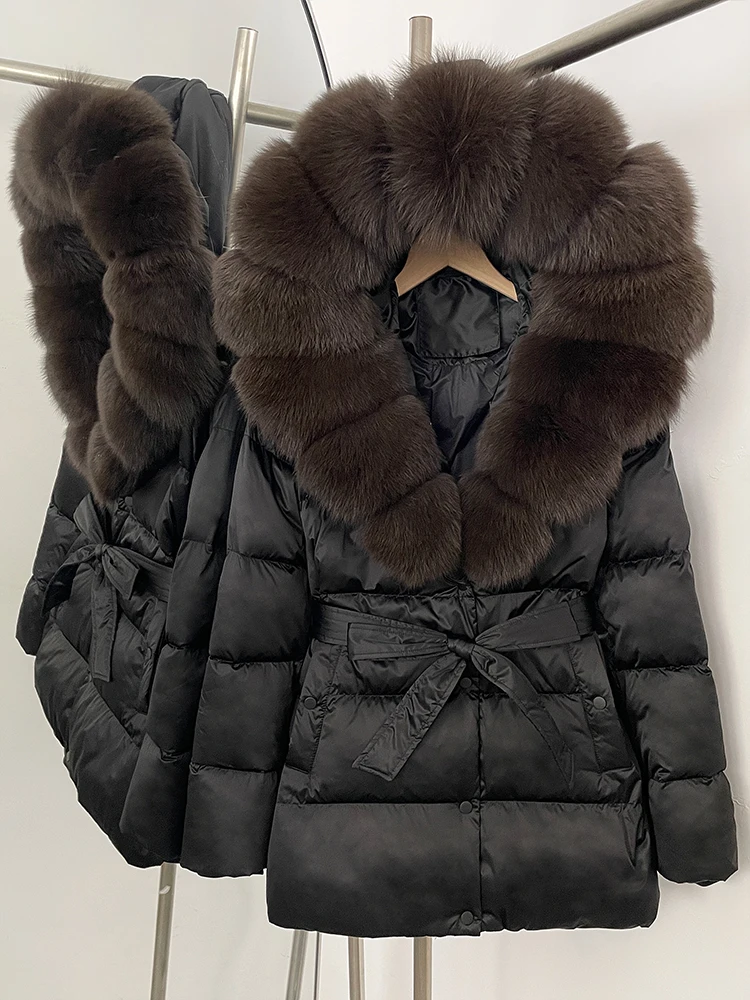 OFTBUY Winter 90% Duck Down Jacket Women Luxury Large Natural Silver Fox Fur Hooded Thick Warm Female Parkas Waterproof