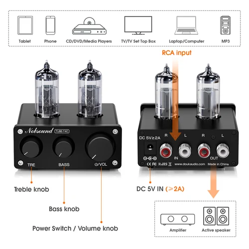 Imagen 2 del producto Preamplificador de tubo de válvula HiFi Douk Audio TUBE-T4C preamplificador de Audio estéreo con Control de tono agudos y bajos