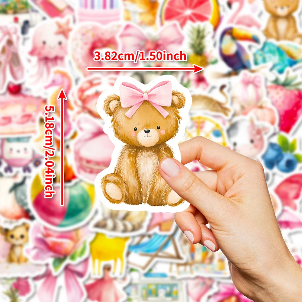 

10/20/56pcs INS Style Pink Watercolor Cartoon Stickers for Suitcase Luggage Phone Waterproof Cute Aesthetic Sticker Kid Toy Gift