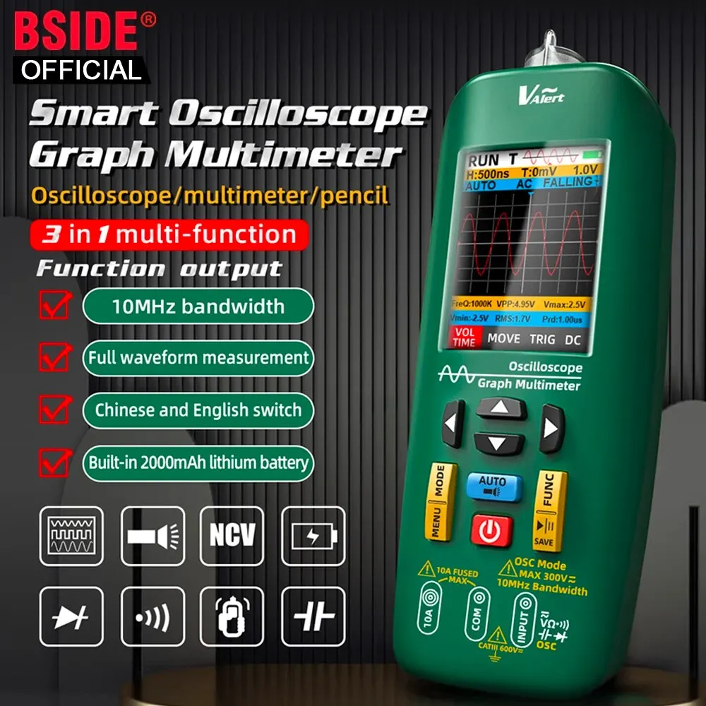 BSIDE Handheld Oscilloscope Multimeter Professional Digital Multiteter DC AC Electrician Current Capacitance Ohm Diode Tester