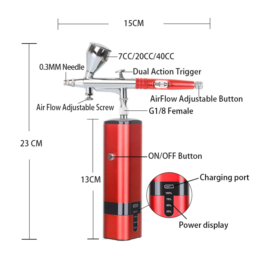 Imagem -05 - Kit Compressor Aerógrafo para Uso Doméstico Pistola Elétrica de Pintura Spray Caneta Profissional de Dupla Ação Faça Você Mesmo Nail Art Design Maquiagem Ferramenta Pneumática