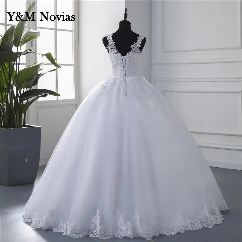 Real Video Spaghetti Straps White Ivory Tulle Bridal Ball Gown For Wedding Dresses New Luxury Pearls Marriage Customized