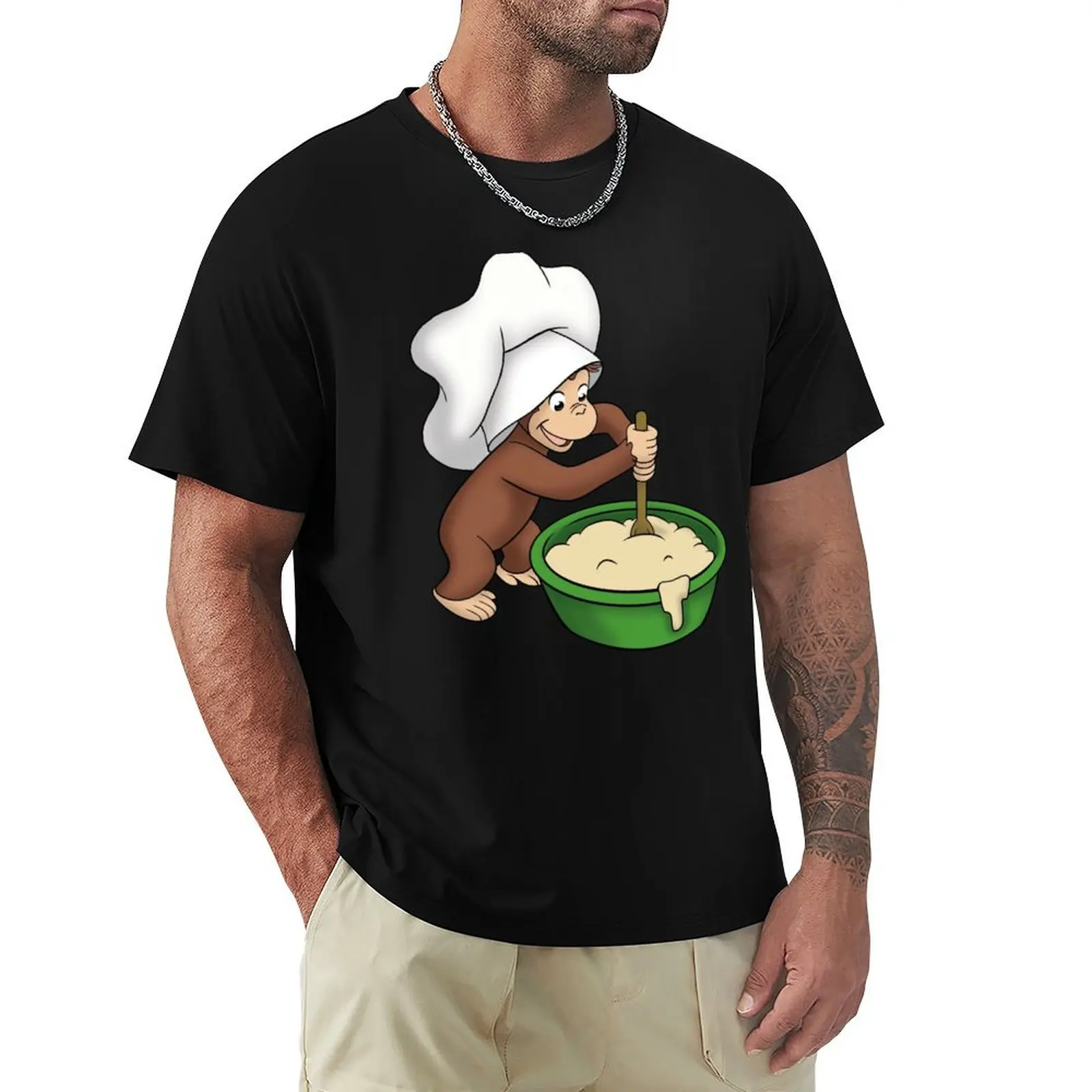 

Curious George baking a cake T-Shirt sports fans quick drying shirts graphic tee men