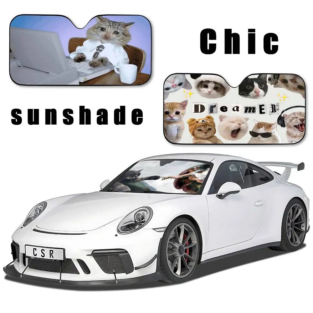 مضحك القط ميمي مظلة السيارات الستائر مظلة السيارات يغطي غطاء الزجاج الأمامي العالمي للطي قناع