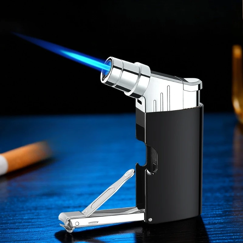 2026 New Four in One Multifunctional Inflatable Straight Jet Lighter with Bottle Opener Nail Clipper High Power Smoking Tool