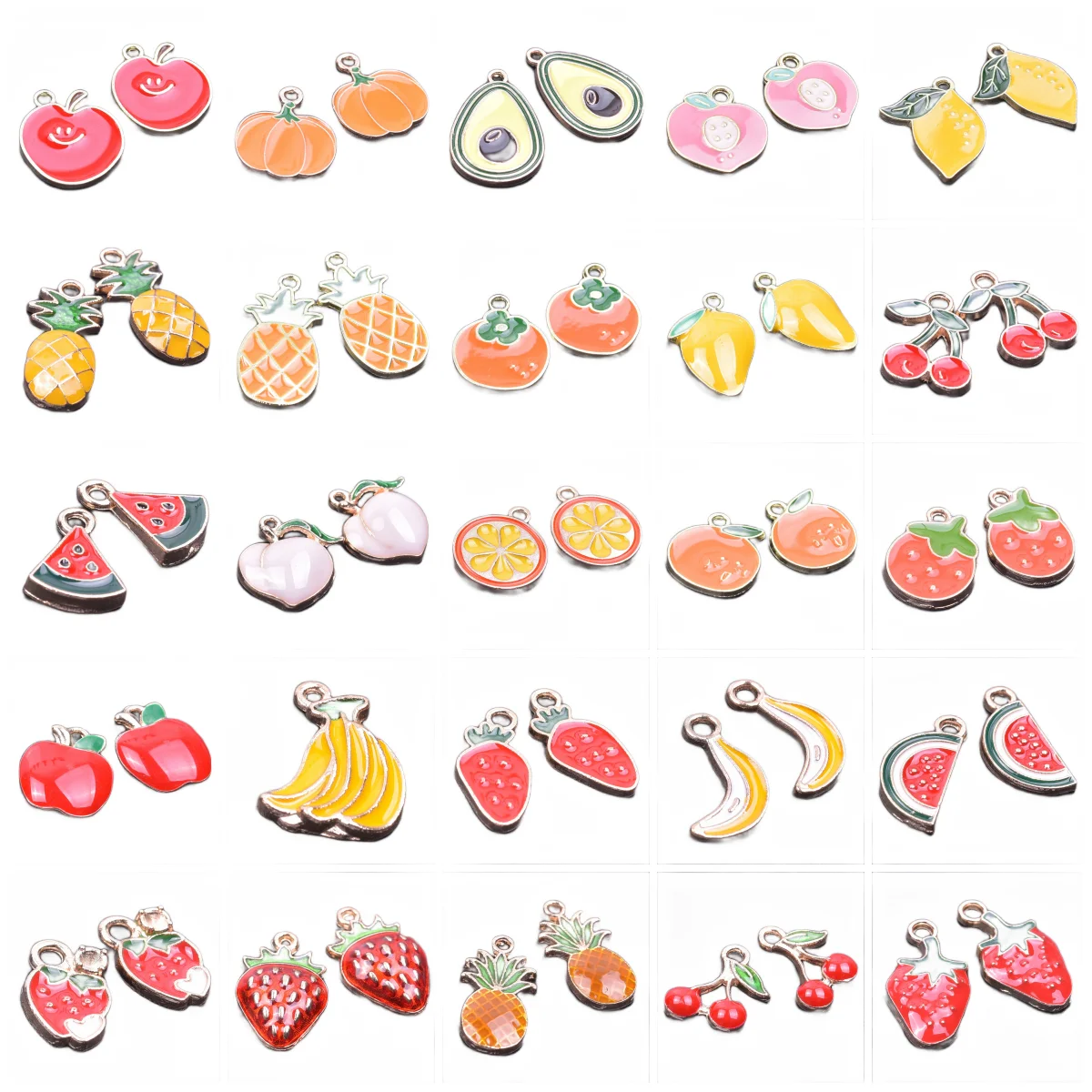 20pcs Fashion Mini Fruit Alloy Dripping Oil Pendant Peach Avocado Lychee Gentle Little Girl Pendants Diy Necklace Earring Making