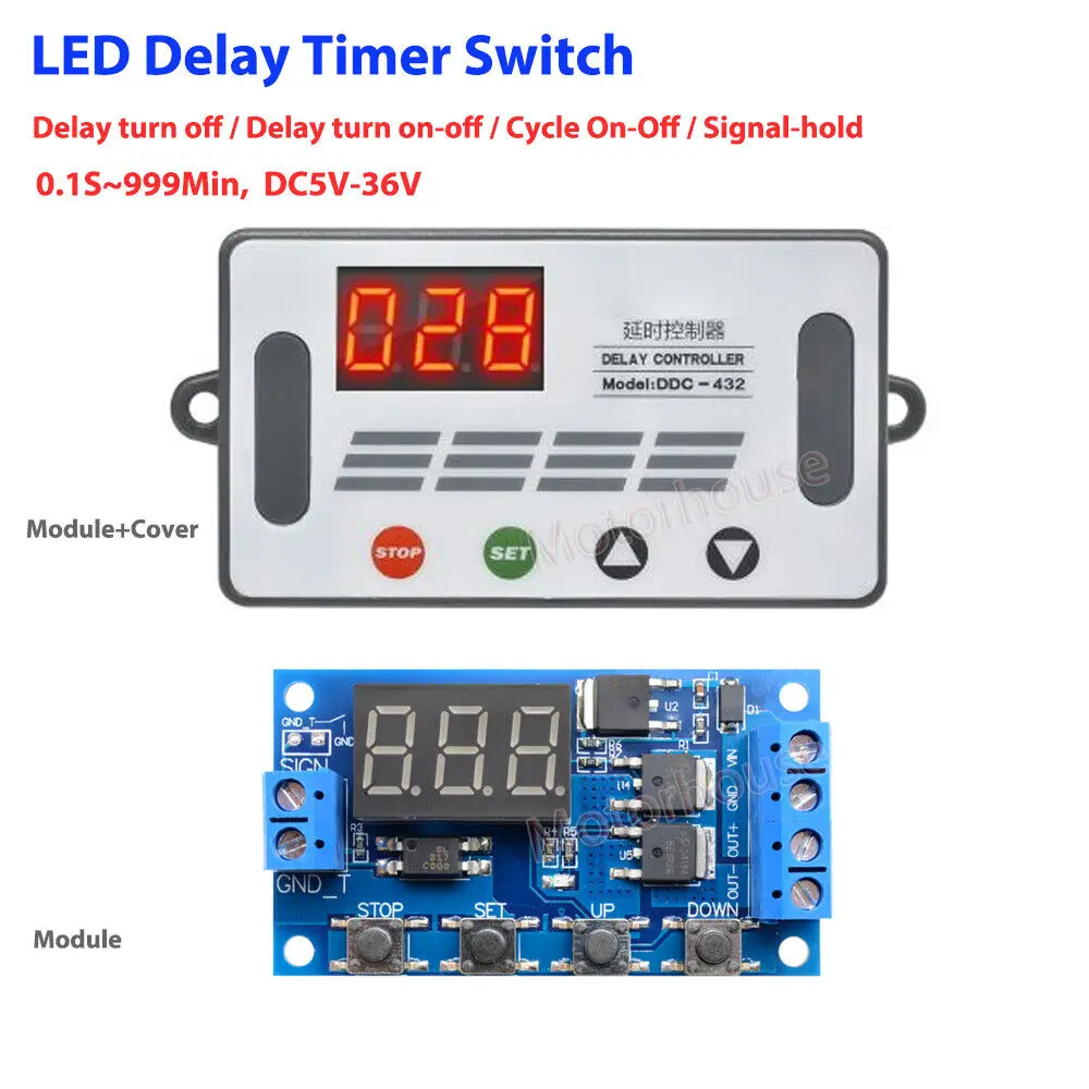 

DC 5V-30V 12V 24V Dual MOS Digital LED Cycle Timer Delay High Level Trigger Timer Delay Switch Circuit 0-999S