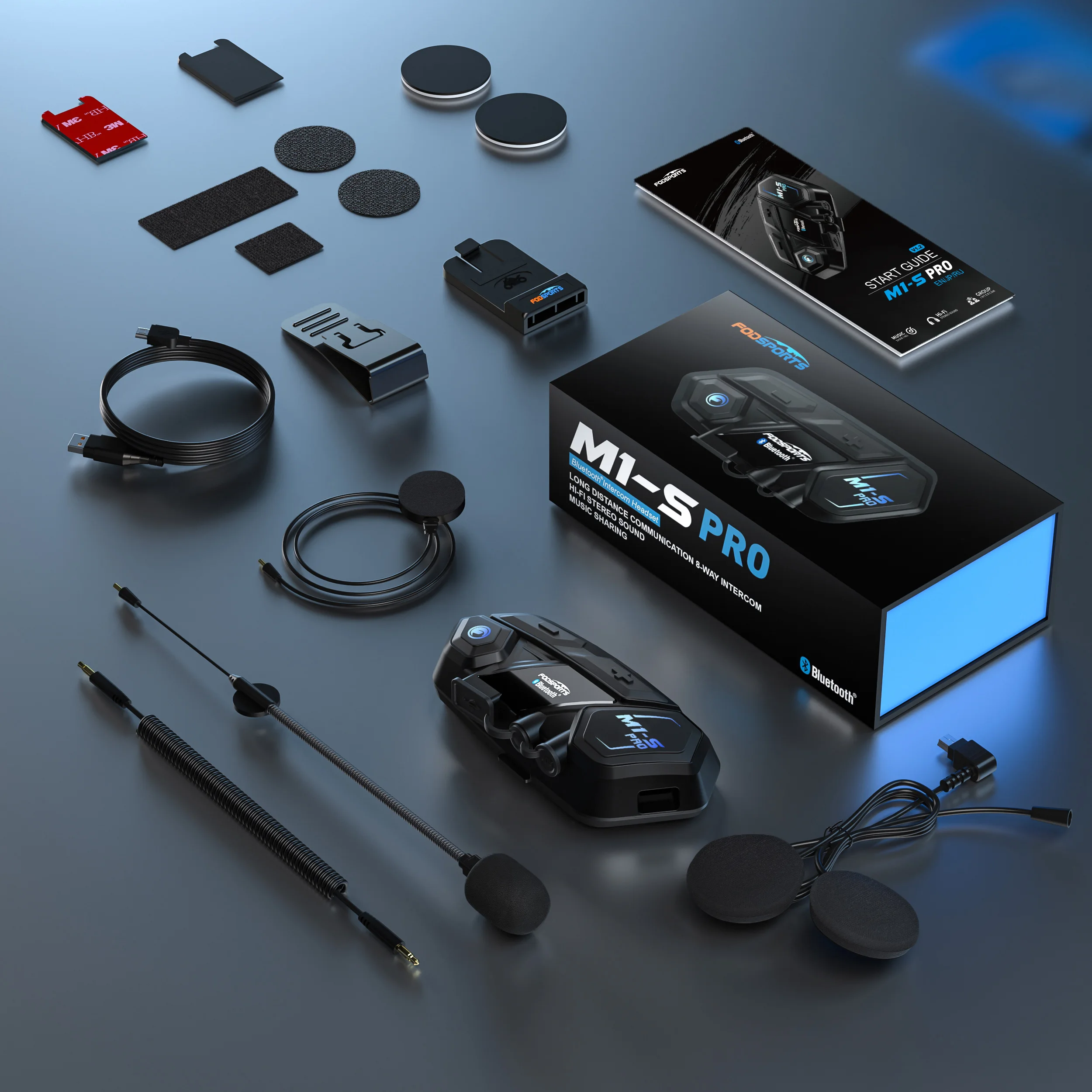 Fodsports M1-S Pro Motorcycle Intercom Bluetooth Helmet Headset,Moto Communicator BT Interphone,10 Riders 2000M,Support APP.