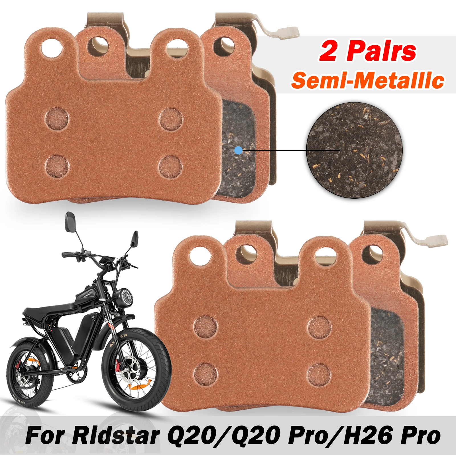 

Original Brake Pads for XD-KLBS-DOTS & XOD Calipers - Compatible with Ridstar Q20 MN26 H20 Pro E-Bike, Front & Rear, Low Noise