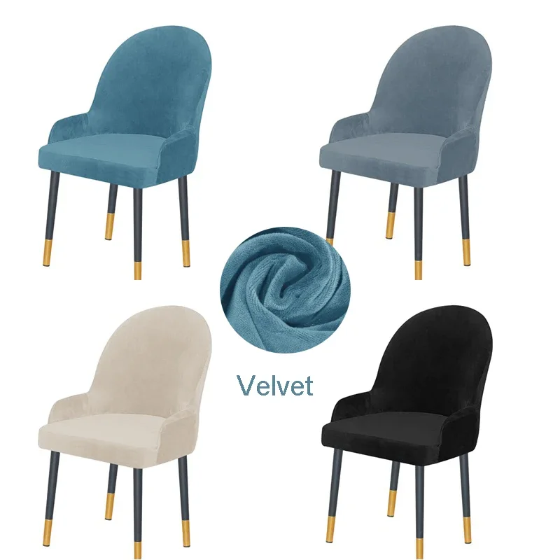 Velvet Semicircle Armchair Covers Stretch Dining Chair Cover Solid Color Funda Silla Oficina Seat Covers for Kitchen Wedding