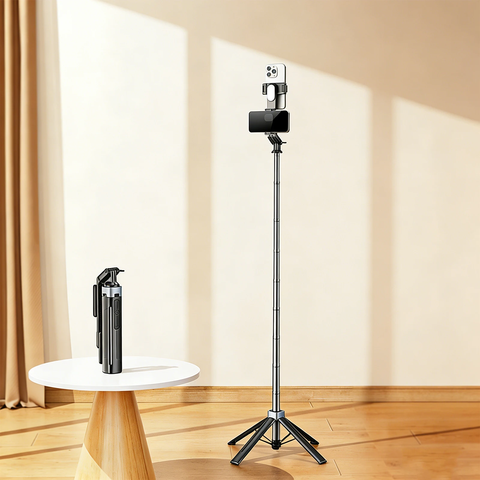 Uitschuifbare selfie stick met 360 draaibaar statief voor vlog_voghion.com