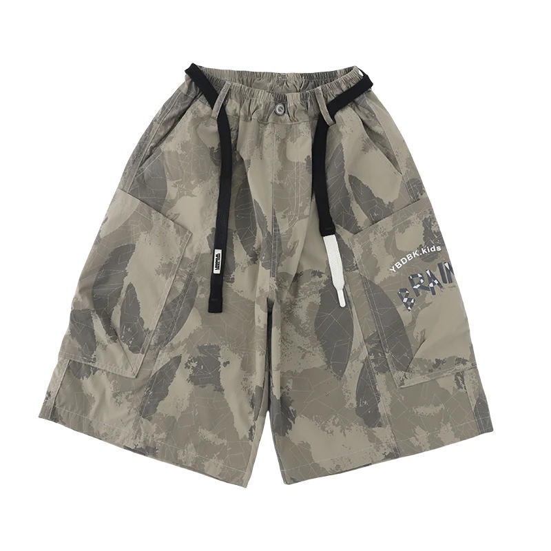 أطفال بوي الصيف U2 K السراويل البضائع المموهة Y2K الأطفال عادية الرباط كامو السراويل السراويل مع جيب سن 5 7 9 11 13 14 Y #5