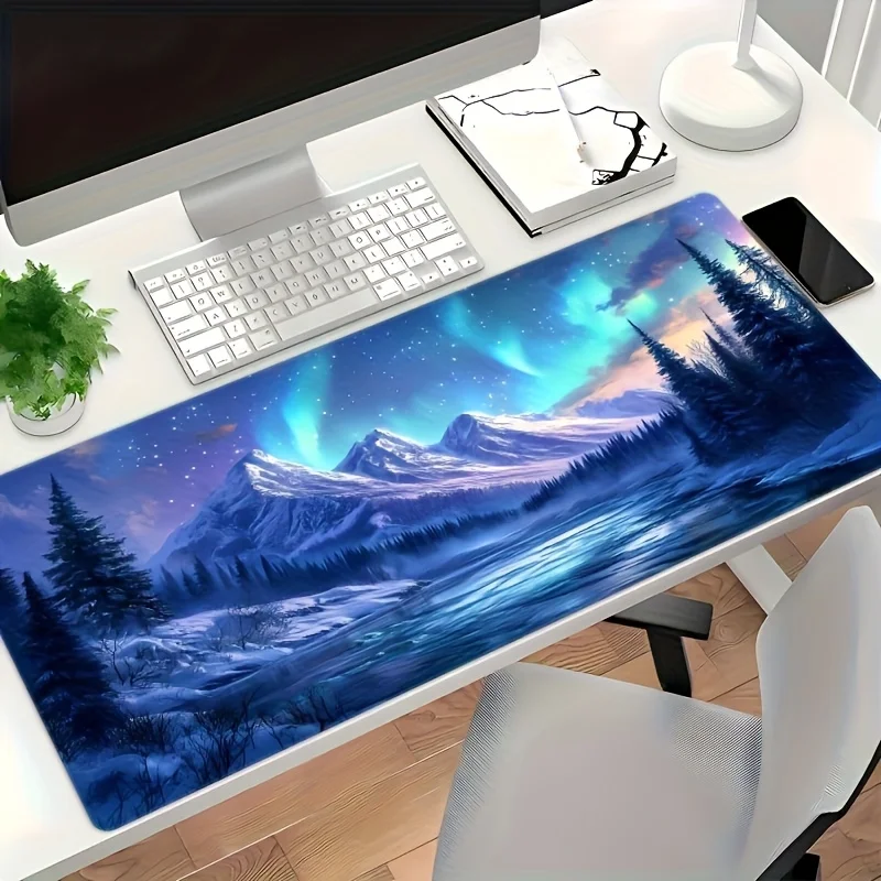 

Large Northern Lights and Mountain View Gaming Mouse Pad, Non-slip Rubber Base, Stitched Edges for Work and Gaming