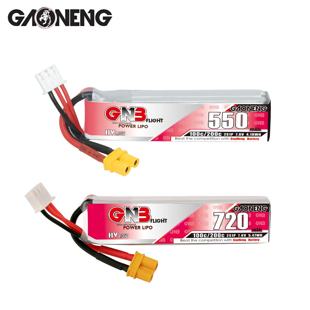 GAONENG GNB 2S 7,6 В 550 мАч 720 м 100C/200C HV Lipo аккумулятор с разъемом XT30 для Tinyhawk