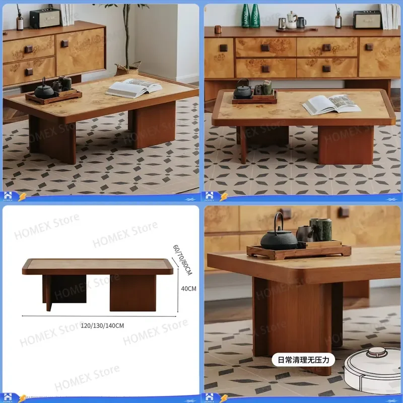Retro Wabi Sabi Solid Wood Coffee Table Natural Bark Edge Living Room Side Table Set Light Luxury Designer Small End Table