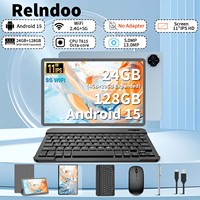2025 Relndoo 11 Inch Android 15 Tablet , 24GB(4+20 Expanded) RAM+128GB ROM, IPS HD Screen, 5G WiFi, T615 Processor, GPS, Type C