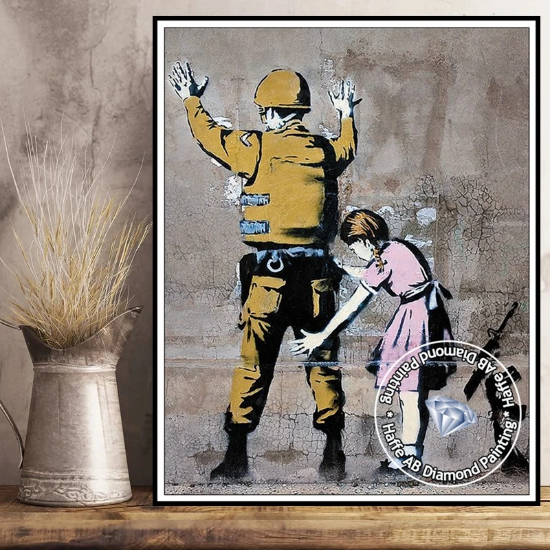 Artist Banksy Girl With Balloon Graffiti Street Art Full Diamond Painting AB Drills Peace Sign Cross Stitch Wall Pattern Decor