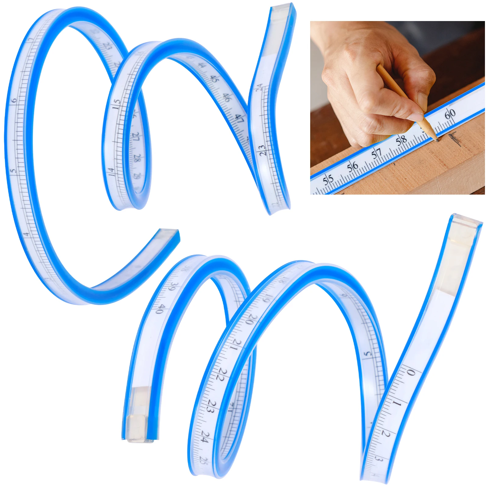 2Pcs Flexible Curve Rulers Inch Metric Garment Bendable Ruler Portable Double-Sided Scale Ruler 23.6in Drawing Measuring Ruler