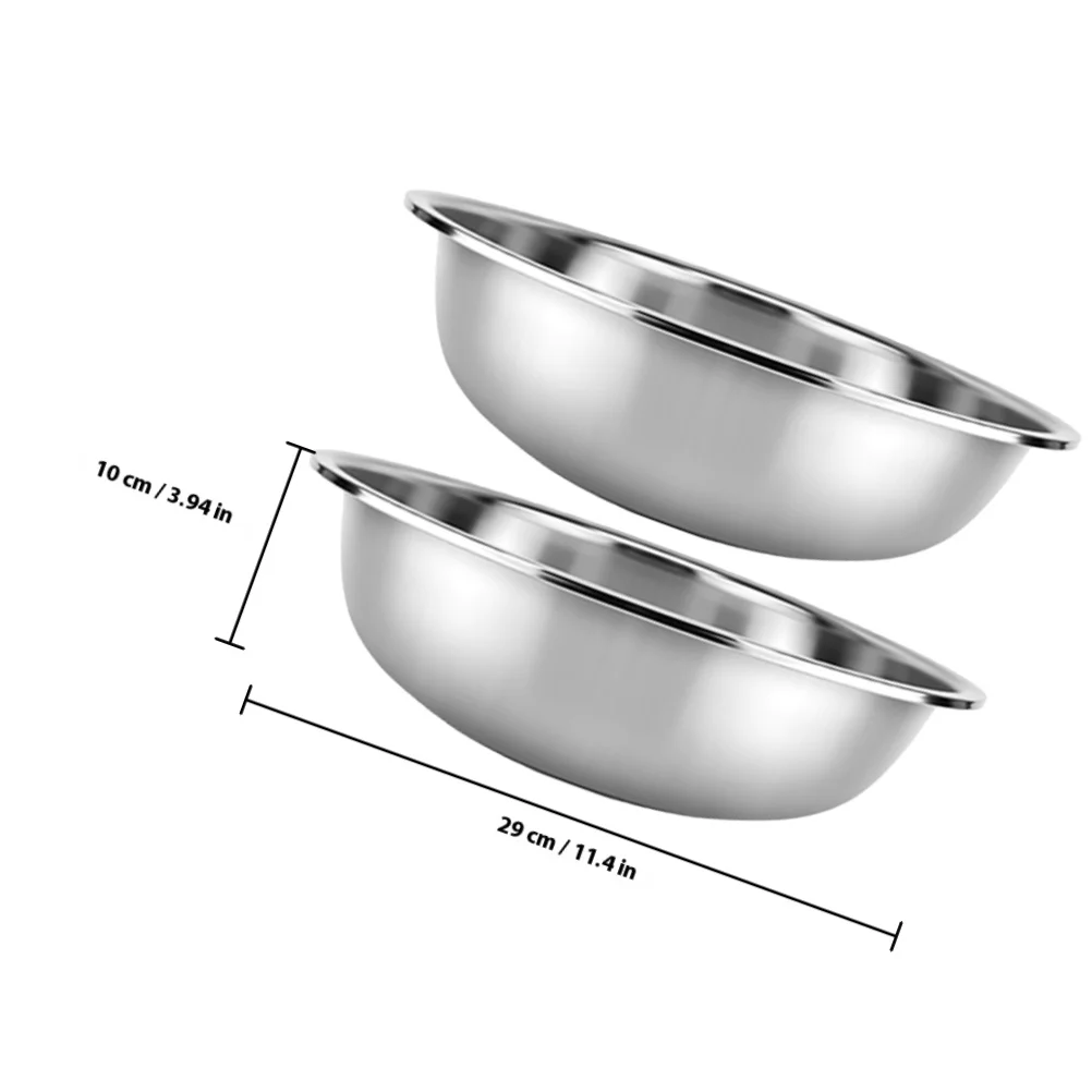 2pcs Stainless Steel Basin Thick Large Metal Mixing Bowl For Kitchen Vegetable Washing Fruit Storage Flat Bottom Household Bowl