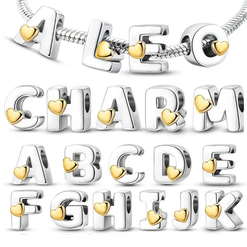 Hot Sale Silver 925 26 Alphabet Letters Charm Heart Love Bead for Original Charms Bracelets for Women DIY Fine Jewelry Gifts