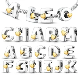Hot Sale Silver 925 26 Alphabet Letters Charm Heart Love Bead for Original Charms Bracelets for Women DIY Fine Jewelry Gifts