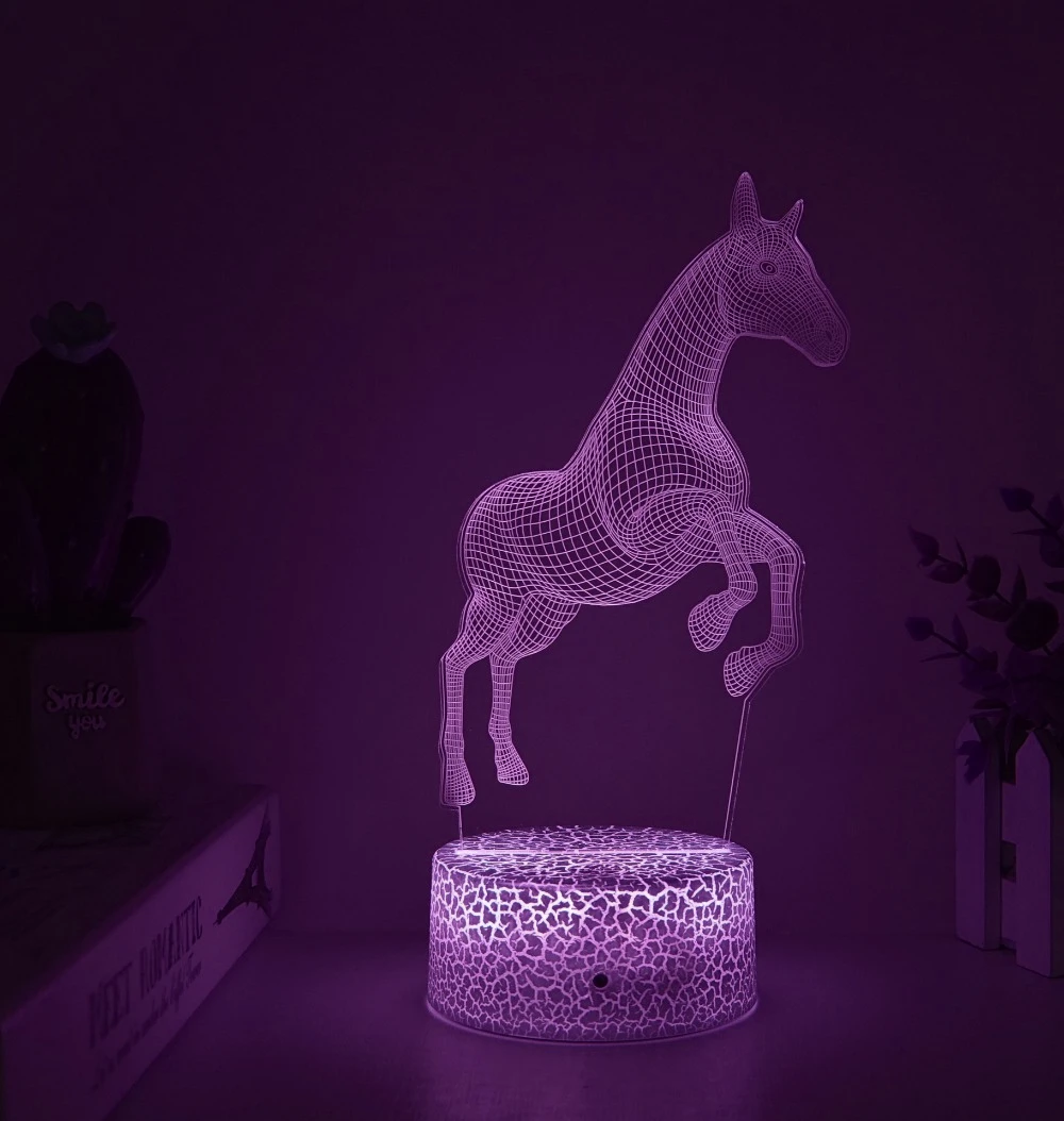 Nightdn Horse Illusion 3D ночник для детской комнаты, прикроватная лампа, 7 цветов, меняющие рождественские подарки на день рождения для маленьких мальчиков и девочек