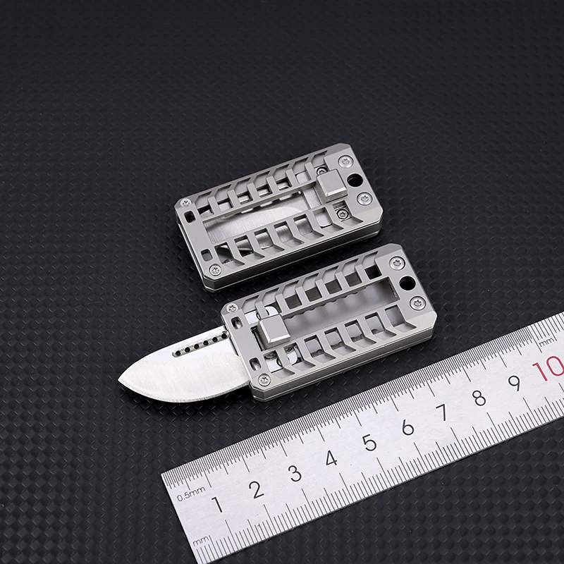 D2 Steel Sliding Knife Creative Mechanical Decompression Tool Push Knife  Portable Keychain Pendant Outdoor Camping EDC Tool