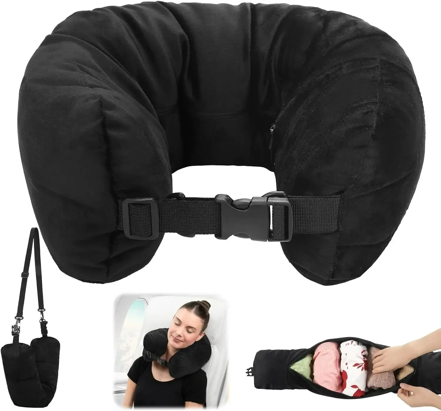 Multifunctional Fillable Travel Neck Pillow U-Shaped Comfortable Luggage with Portable Waterproof Pillowcase Stuffable Design