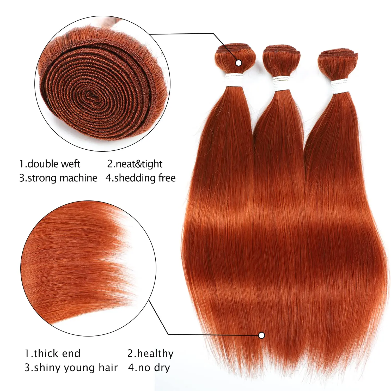 30 Inch Orange Ginger #350 Straight Bundles Human Hair 3/4 Bundles Brazilian Weaving 10A Virgin Hair Extensions for Black Women