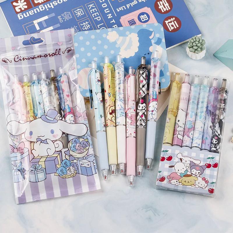 6Pcs/Set Sanrio Kuromi 0.5mm Gel Pens Set Cute Kawaii press gel pen Cartoon School  Hello Kitty Student Stationery Supplies Gift