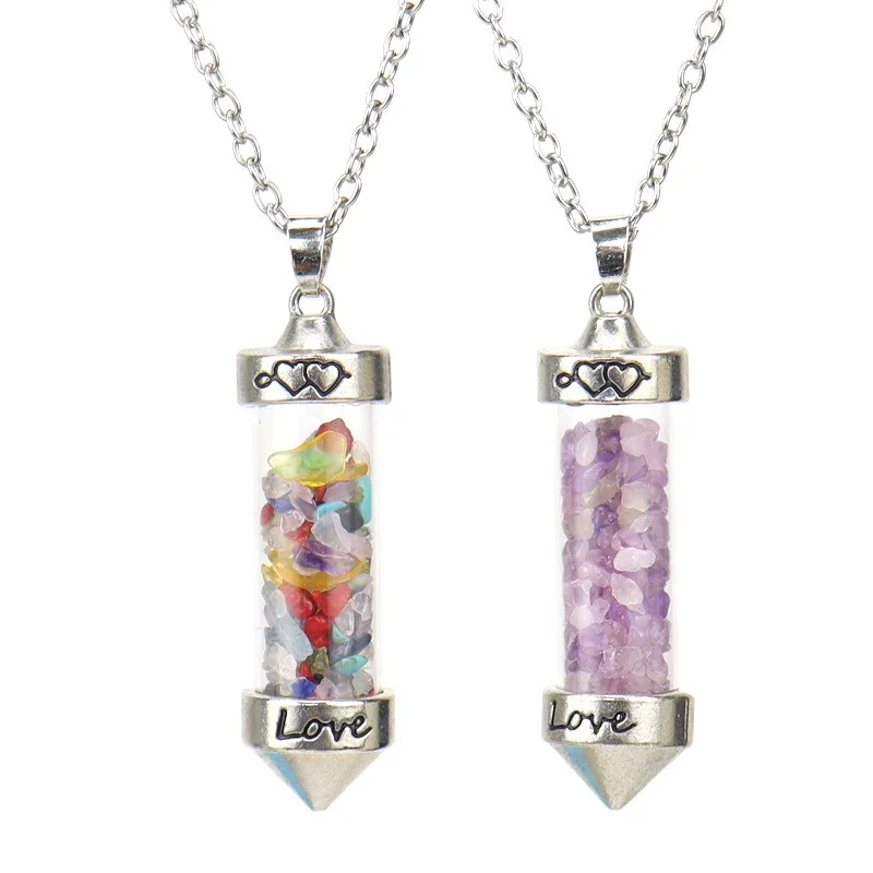 2Pcs Colorful Stone Wishing Bottle Cone Love Glass Bottle Pendant Necklace