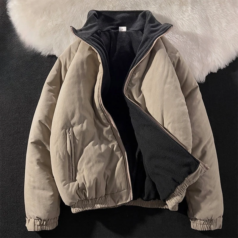 

Зимняя винтажная однотонная хлопковая стеганая куртка в японском стиле с воротником-стойкой на толстой флисовой подкладке, теплая свободная посадка для пар, повседневная