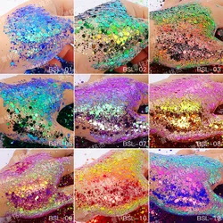 100g 500g Wholesale Colorful  Hexagon Changing Color Eye Face Crafts Nail Art Chameleon Color Shift Flower Glitter Chunky Powder