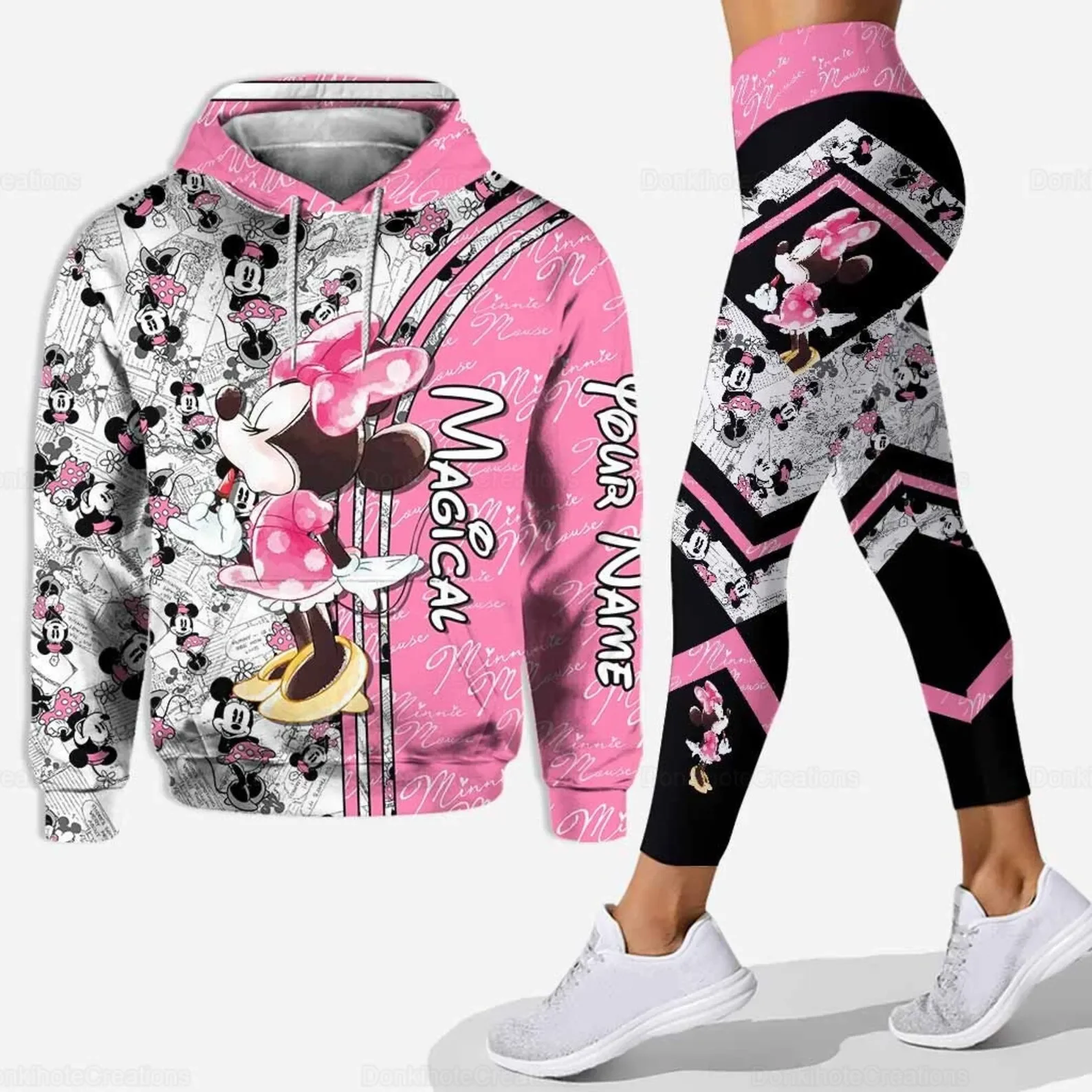 Disney Minnie Women's 3d Hoodie Leggings Set Mickey Yoga Pants Sweatpants Womens Disney Yoga Hoodie Leggings Fashion Tracksuit