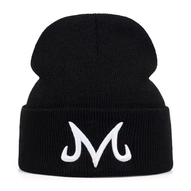 Unisex M Brief Stickerei Mützen Hüte Herbst Majin Buu Winter Warme Mütze Hip Hop Caps für Frauen Männer Baumwolle Schädel Motorhaube Hut – Detail 4