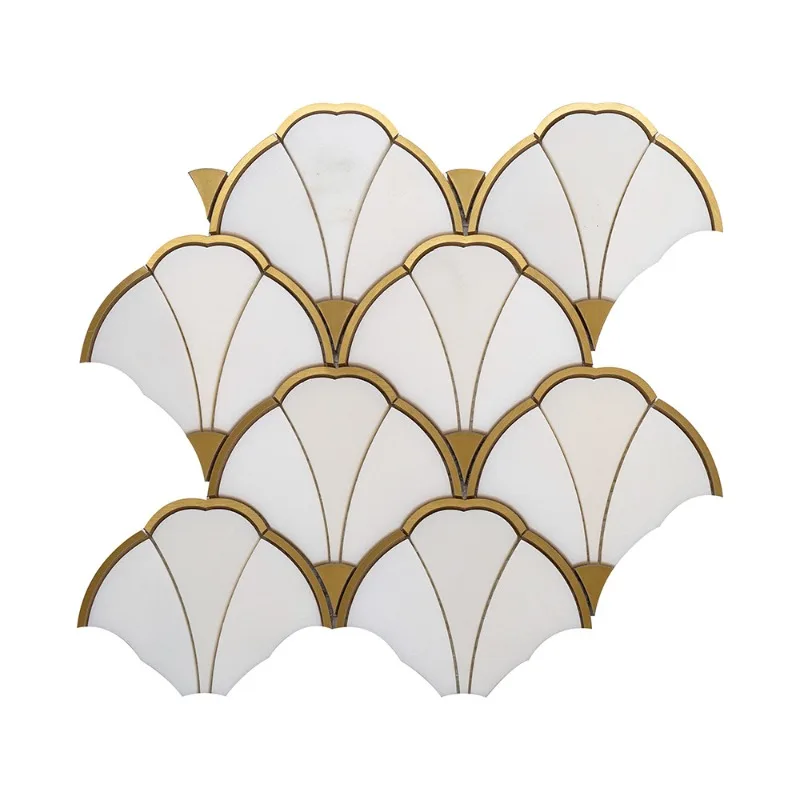 

Ginkgo biloba light luxury metal French retro water jet marble parquet high-end design home improvement floor tiles