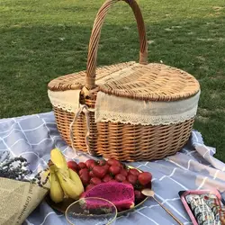 Rattan Woven Storage Bag with Handle Portable Basket Bag Fruit Storage