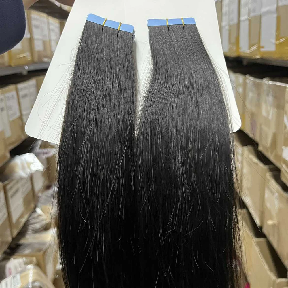 

1B # Невидимая лента для наращивания волос, настоящие человеческие волосы, 12-20 дюймов, натуральная черная двусторонняя лента для наращивания волос с утком кожи