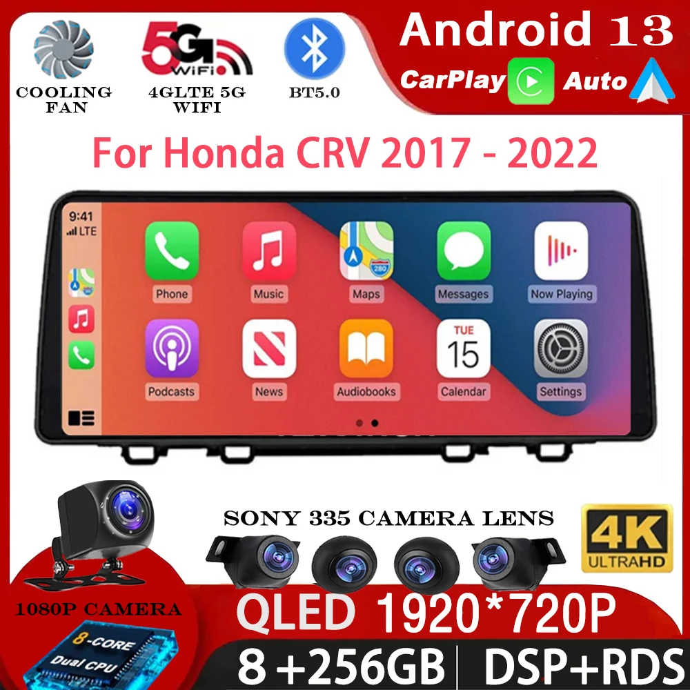 Dla Hondy CRV 2017 2018 2019 2020 2021 2022 Android 13 Radio samochodowe GPS Nawigacja Odtwarzacz multimedialny Bezprzewodowy Carplay 12,3 cala 4G