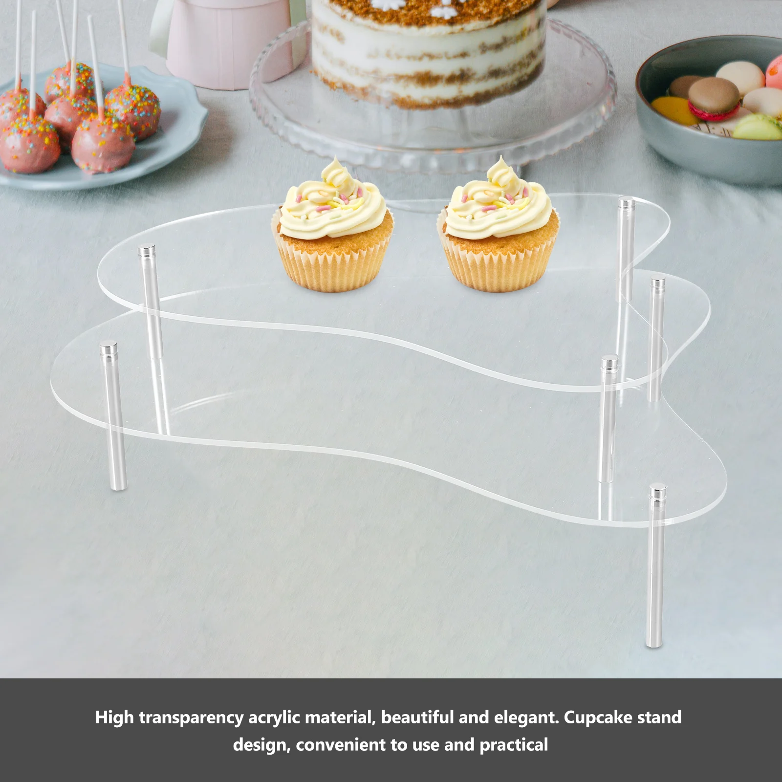 

1 Set Clear Acrylic Cake Stand Display Riser Tier Cupcake Dessert Buffet Wedding Birthday Home Use Smooth Edge Safe