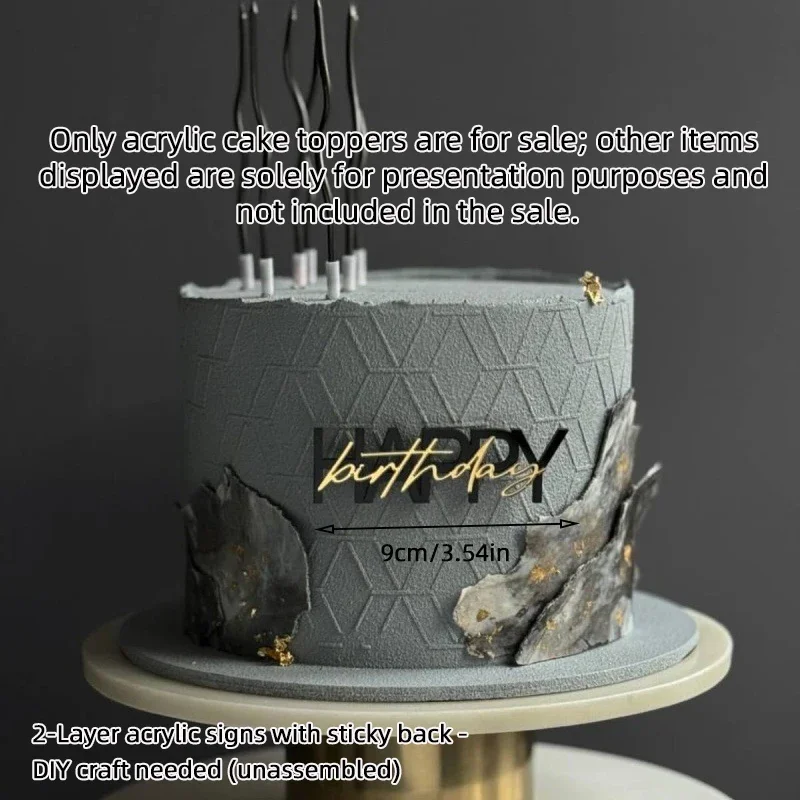Schwarzgold doppellagiger Acryl-Kuchenaufsatz, alles Gute zum Geburtstag, Dekoration für Jungen und Mädchen, Erwachsene, Party, Feier, Seitendekoration – Detail 2