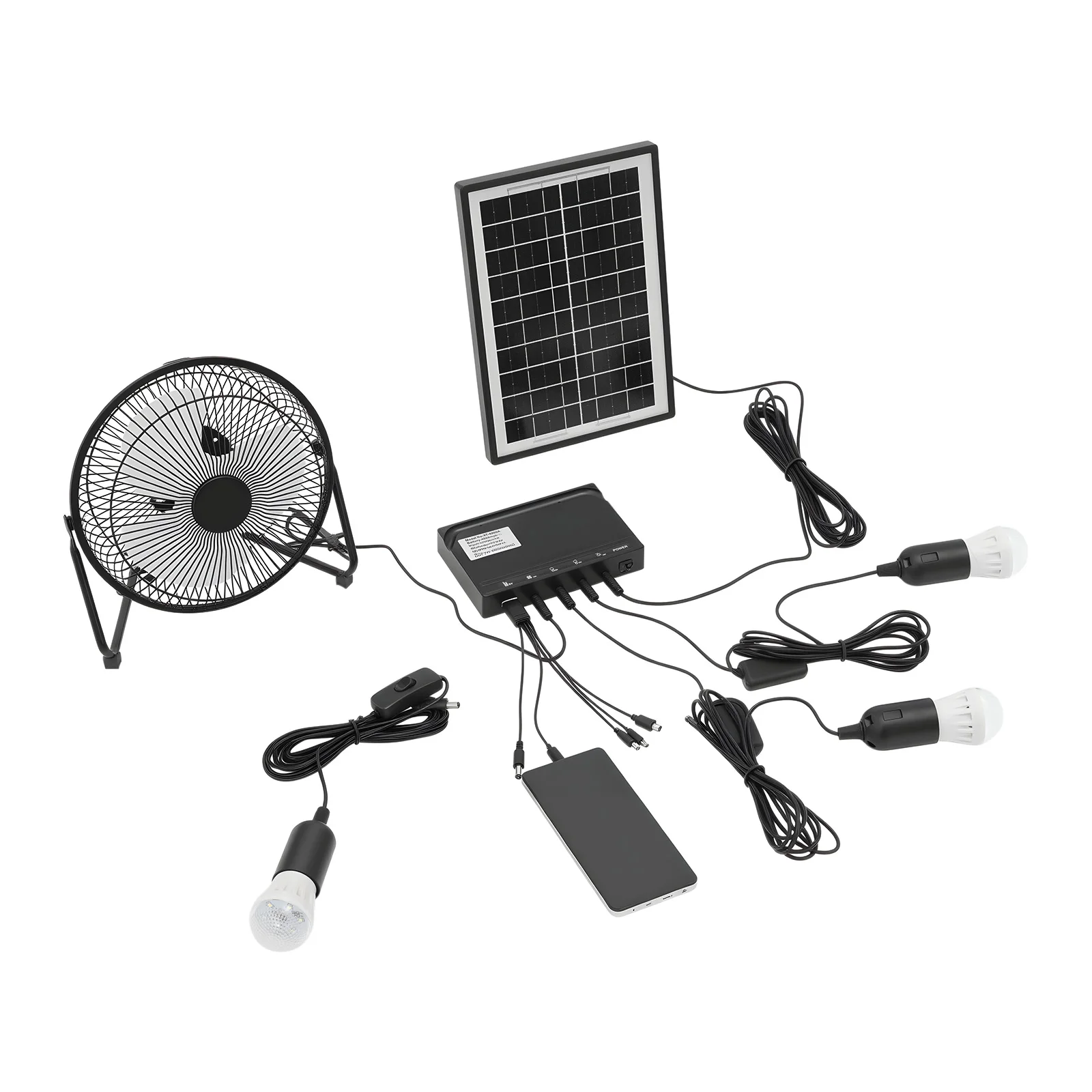 Solar Powered Lighting System, Fan and Lamp, Solar Panels, 110V American Standard, Efficient Solar Charging, Dual Function Light & Fan, Clean Surface Design, Eco-Friendly, Built-in Storage Battery, for Outdoor Indoor Emergency Lighting Ventilation