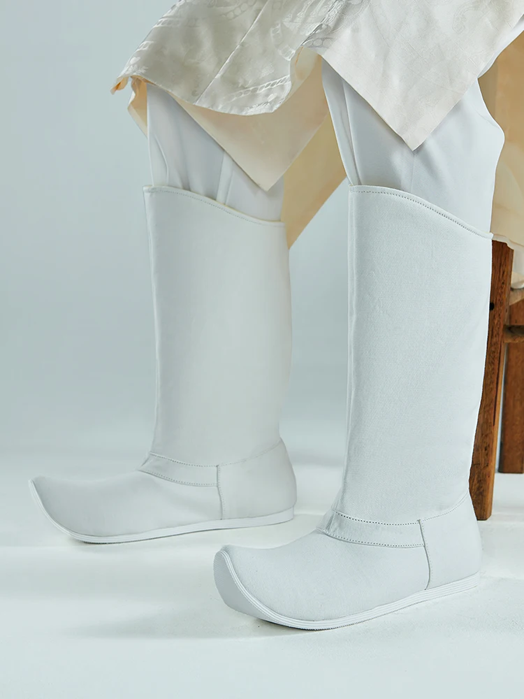 

Hanfu boots soap boots white canvas historical boots men's Ming style long tube shoes