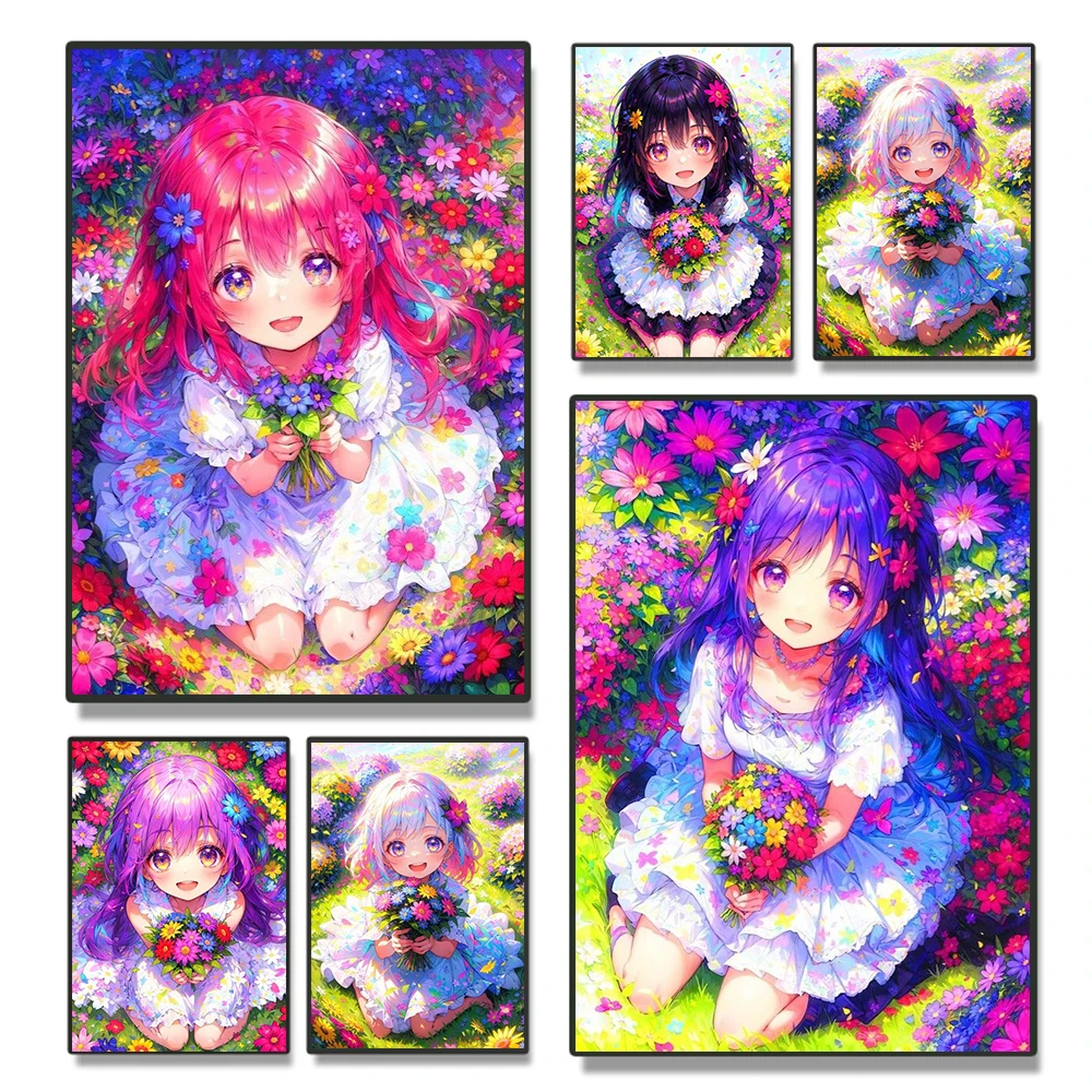 Beautiful Cartoon Girl Garden 5D Diamond Painting Anime DIY Full Drills Embroidery Mosaic Cross Stitch Decor Gift