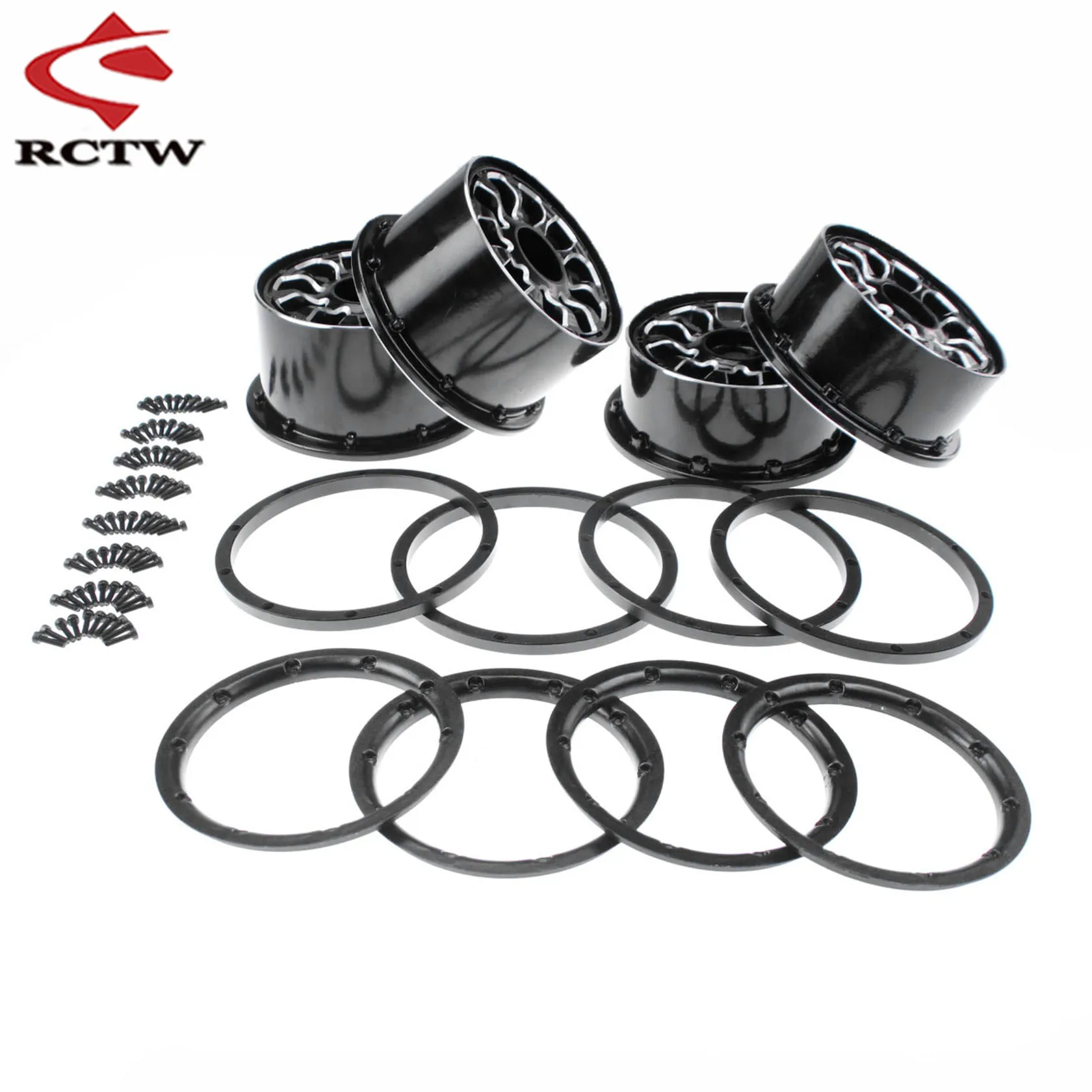 Metal Front Rear Wheel Hubs with Beadlocks Ring Set for 1/5 Hpi Rofun Rovan Km Mcd Baja 5B SS or 5T Truck Rc Car Toys Parts