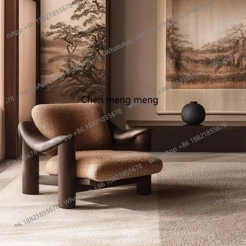 C88 Retro simple solid wood single sofa, living room leisure chair, homestay, fabric art, negotiation chair