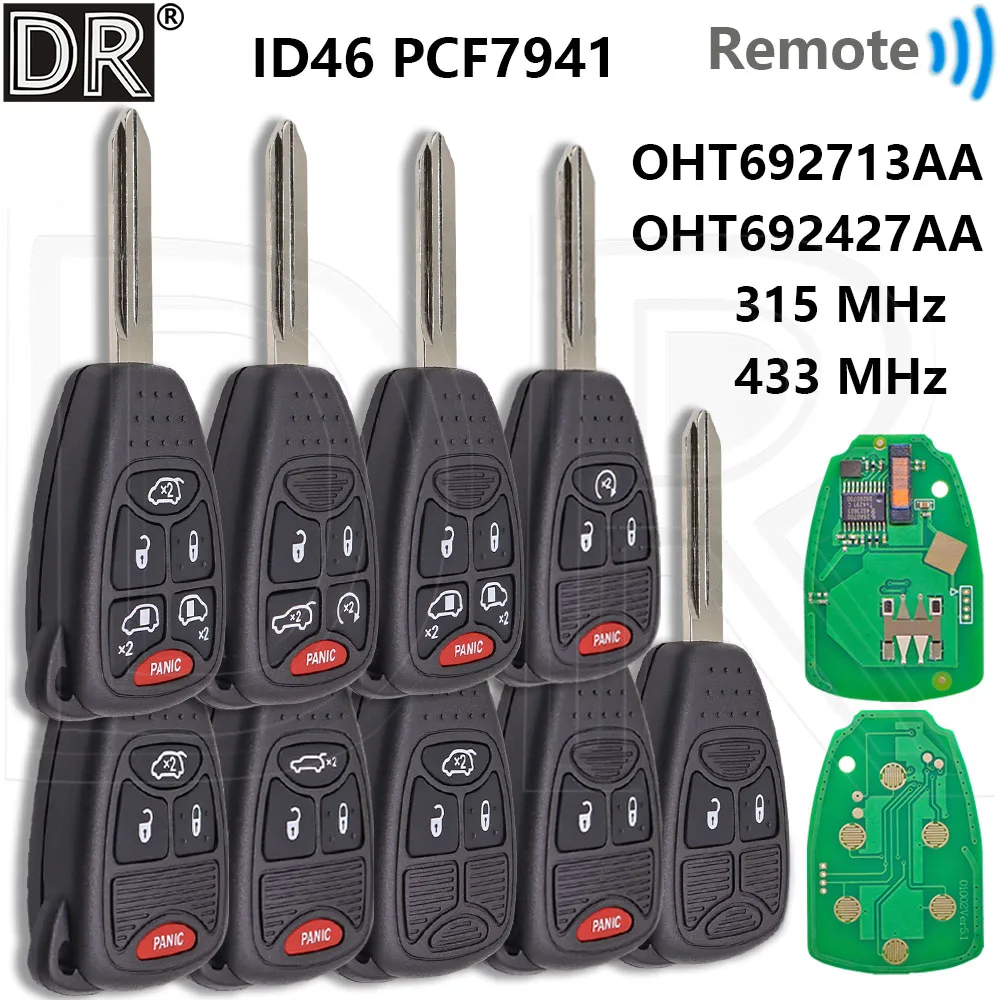 Grande chave remota do carro oht692713aa id46 pcf7941 315/433mhz para jeep grand cherokee chrysler cidade país sebring cruiser dodge