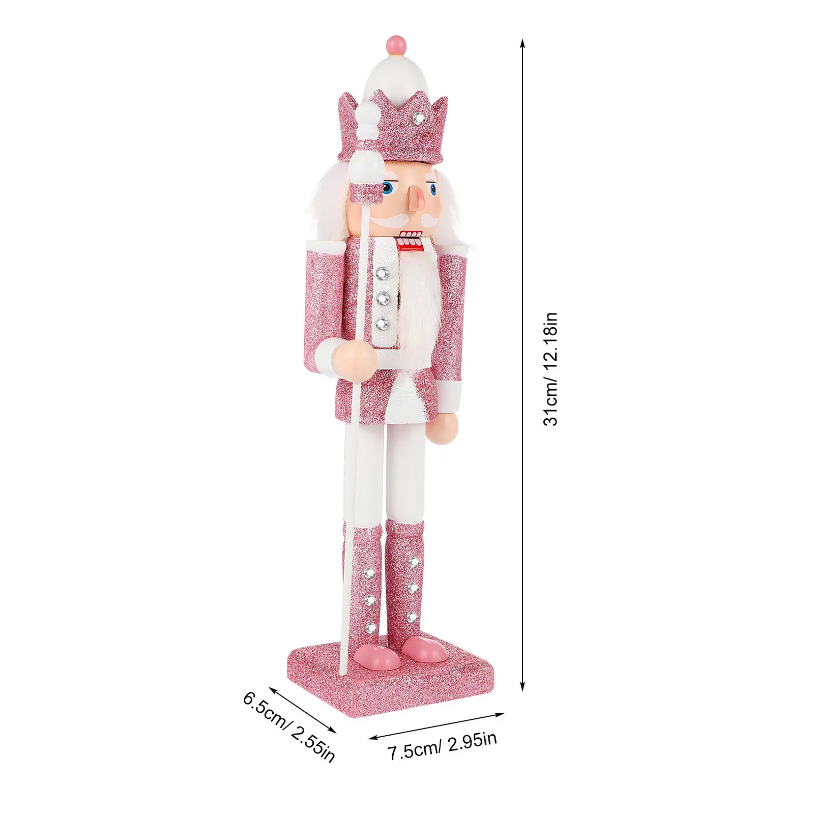 Wooden Nutcracker Decor Pink Glitter Finish Premium Crafted Holiday Ornament Vintage German Fairy Tale Inspired Christmas Home
